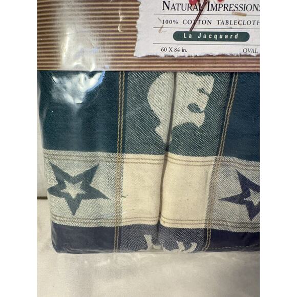 Natural Impressions La Jacquard Tablecloth 60x84 Oval Navy And Green Great North - Picture 3 of 10